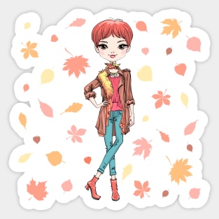 Girl in autumn clothes 3 Sticker